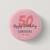 50e verjaardag met Confetti roze Ronde Button 3,2 Cm (Voorkant)