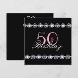 50e verjaardag met roze glitter en diamanten invul kaart