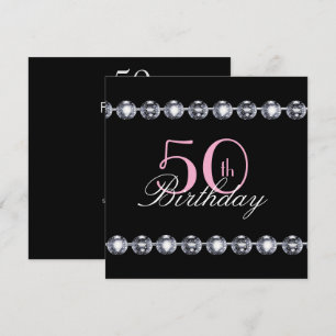 50e verjaardag met roze glitter en diamanten invul kaart