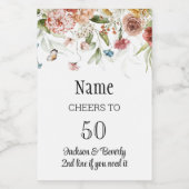 50e verjaardag Mini Stilleven Bloemen Drop Wijn Etiket (Enkel label)