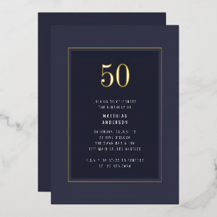 50e verjaardag Minimaal Elegant Donker Gouden Fram Folie Uitnodiging