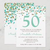 50e verjaardag Mint Gold Glitter Sparkle Confetti Kaart (Voorkant / Achterkant)