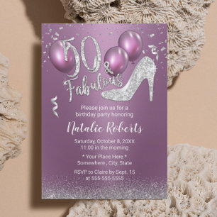 50e verjaardag Modern Paars & Silver Fabulous 50 Kaart