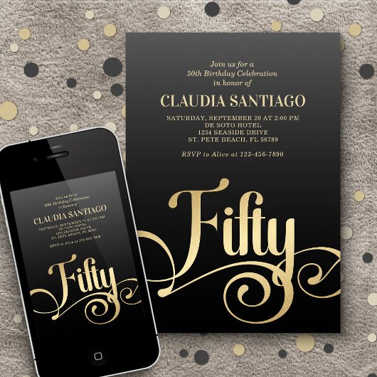 50e verjaardag Modern Script Kaart