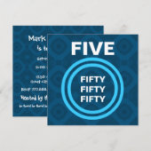 50e verjaardag Moderne Blauw en White V474 Kaart (Voorkant / Achterkant)