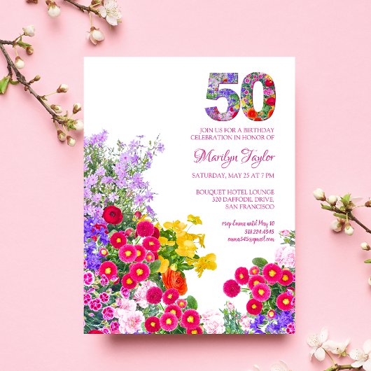 50e verjaardag moderne bloemen uitnodiging postkaa