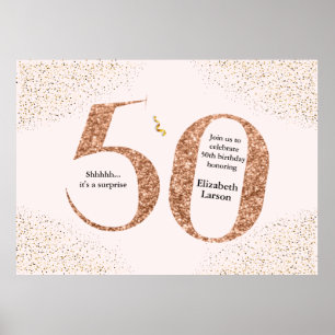 50e verjaardag Moderne Faux Gold Glitter minimalis Poster