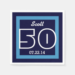 50e verjaardag Moderne geometrische V14 NAVY en WH Servetten