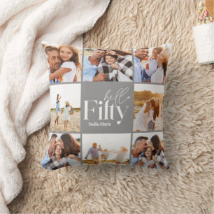 50e verjaardag moderne grijze fotocollage eenvoudi kussen