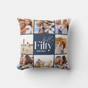 50e verjaardag moderne marine fotocollage eenvoudi kussen