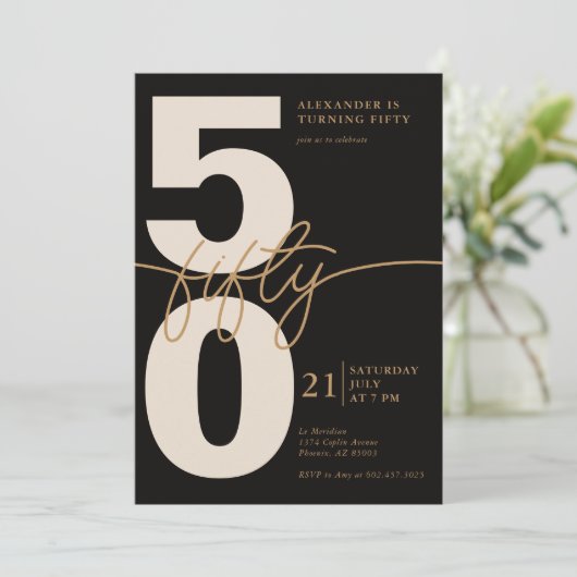 50e verjaardag Moderne minimalistische zwart goud Kaart (Staand voorkant)