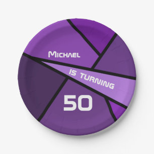 50e verjaardag Moderne Paarse geometrische vormen Papieren Bordje