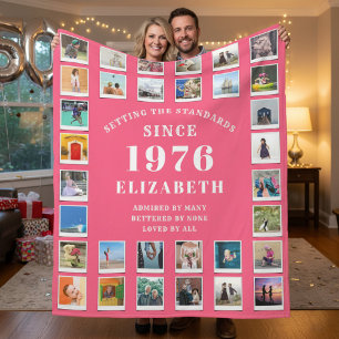 50e verjaardag Moeder Familie Fotocollage Roze Fleece Deken