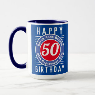 50e Verjaardag Mok met Leeftijd, Naam, & Datum