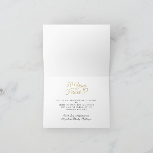 50e verjaardag Monogram Hearts Gold Hartelijk dank Bedankkaart (Binnen)