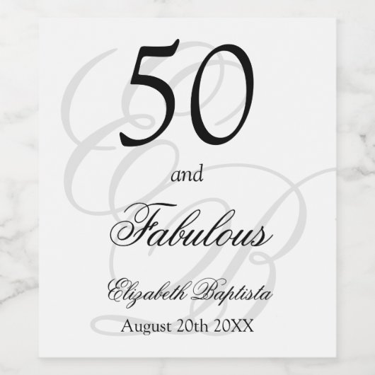 50e verjaardag Monogram Minimalistisch Elegant Wijn Etiket (Enkel label)