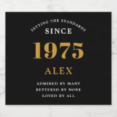 50e verjaardag naam 1975 zwart goud elegante Chic Sparkling Wijnetiket (Enkel label)