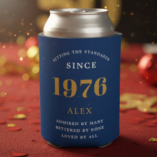 50e Verjaardag Naam 1976 Blauw Goud Elegant Chic Blikjeskoeler