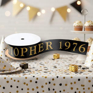50e verjaardag naam 1976 Zwart Goud Elegant Chic Lint
