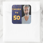 50e verjaardag navy blauw goud gejuich vierkante sticker (Tas)