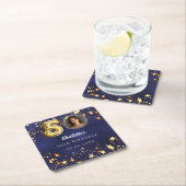 50e verjaardag navy blauw goud sterren foto vierkante kartonnen onderzetter (Insitu)