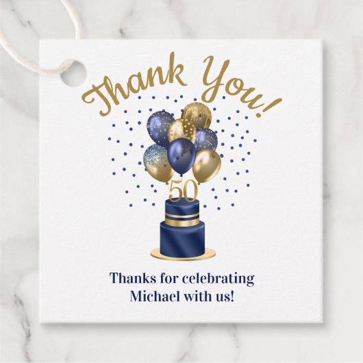 50e verjaardag Navy Blue Balloon Cake Bedankt Bedankjes Labels (Voorkant)