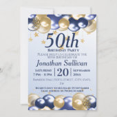 50e verjaardag Navy Gold Balloons Party Kaart (Voorkant)