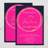 50e verjaardag Navy Hot Roze Verjaardag Kaart (Voorkant / Achterkant)