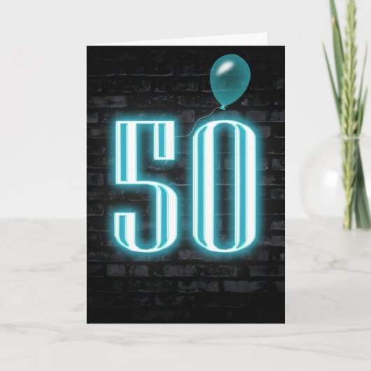 50e verjaardag Neon Sign on Brick Kaart (Voorkant)