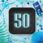 50e verjaardag Neon Sign op Brick Papieren Bordje (Feest)