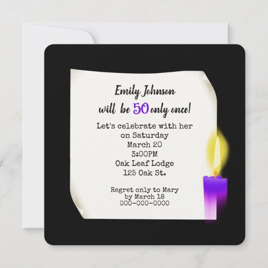 50e verjaardag Neon Sign. with Candle Kaart (Achterkant)