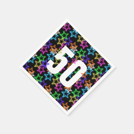 50e verjaardag Neon sterren op zwart Servet (Hoek)