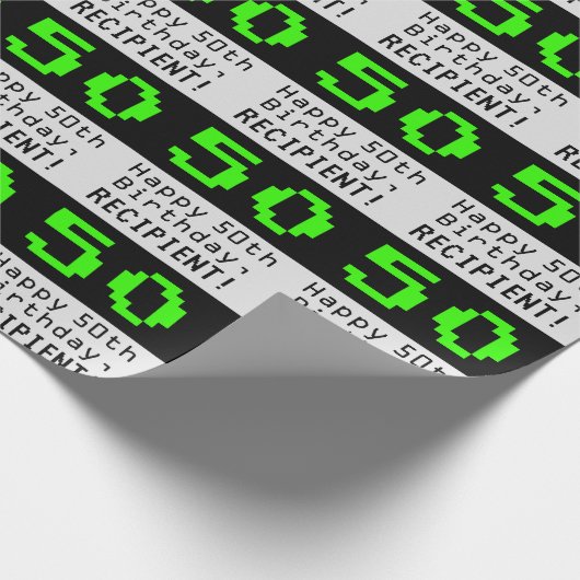 50e verjaardag - Nerdy / Geeky Style "50" en naam Cadeaupapier (Hoek)