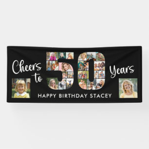 50e verjaardag nummer 50 foto collage juichen spandoek