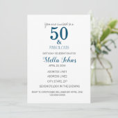 50e verjaardag Ocean Blue Minimal Elegant Fifty Kaart (Staand voorkant)