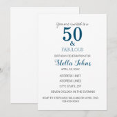 50e verjaardag Ocean Blue Minimal Elegant Fifty Kaart (Voorkant / Achterkant)