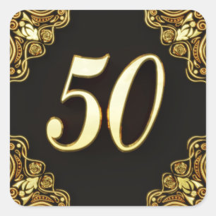 50e verjaardag of Jubileum Regal Gold en Black Vierkante Sticker
