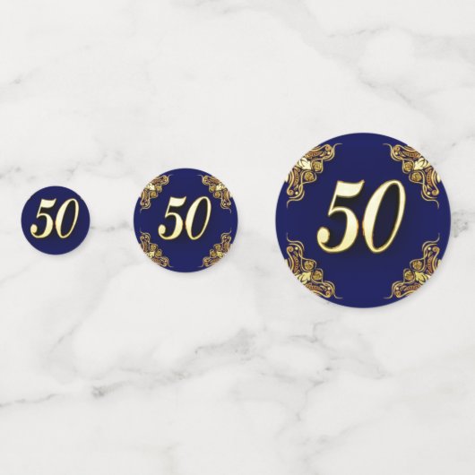 50e verjaardag of Jubileum Regal Gold en Blue Confetti (Voorkanten)