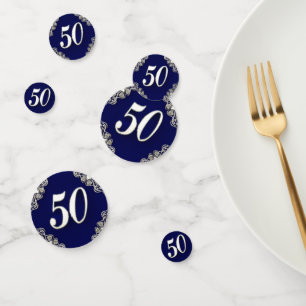 50e verjaardag of Jubileum Regal Silver Blue Confetti