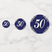 50e verjaardag of Jubileum Regal Silver Blue Confetti (Achterkanten)