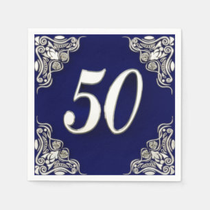 50e verjaardag of Jubileum Regal Silver Blue Servet