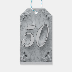 50e Verjaardag of Jubileum Regal Silver Marble Cadeaulabel