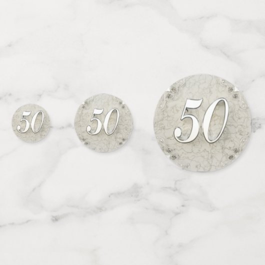 50e Verjaardag of Jubileum Regal Silver Marble Confetti (Voorkanten)