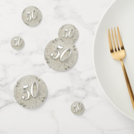 50e Verjaardag of Jubileum Regal Silver Marble Confetti