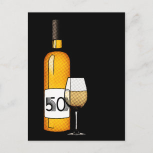 50e verjaardag of verjaardag : wijnfles & glas briefkaart