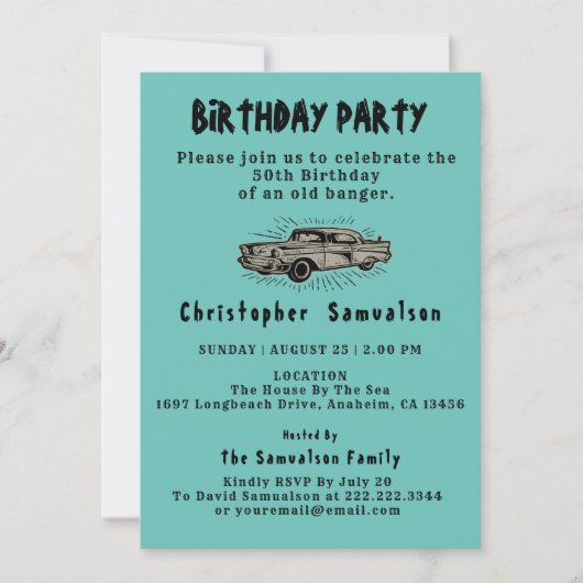 50e Verjaardag Oude Banger Car Enthusiast Kaart (Voorkant)