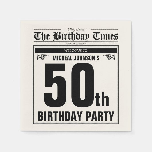 50e Verjaardag Oude Krant  Funny Custom Servet (Voorkant)