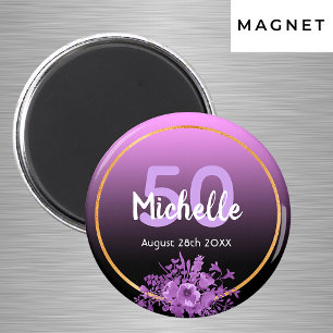 50e verjaardag paars zwart goud save the date magneet