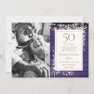 50e verjaardag Paarse Houten Licht Foto Save The Date