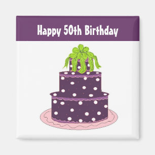 50e Verjaardag - Paarse Stippen Cake Magneet